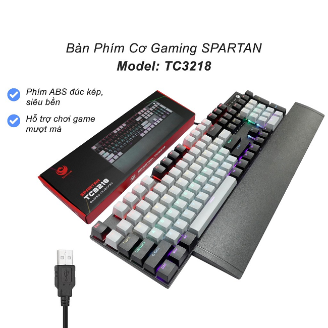 Bàn phím cơ gaming SPARTAN TC3218 Black Gray (Blue Switch LED Rainbow)